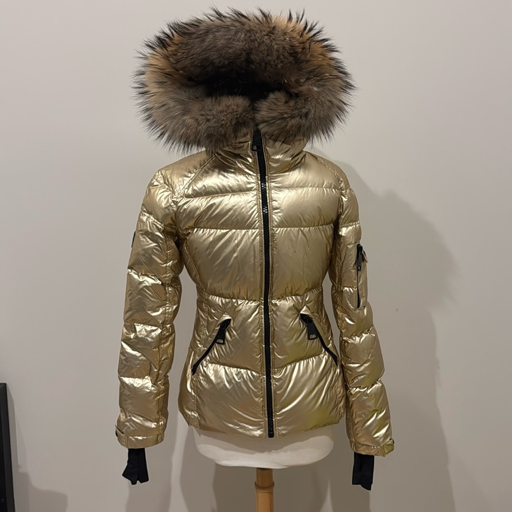 SAM. Gold down fur lined hooded jacket Medium